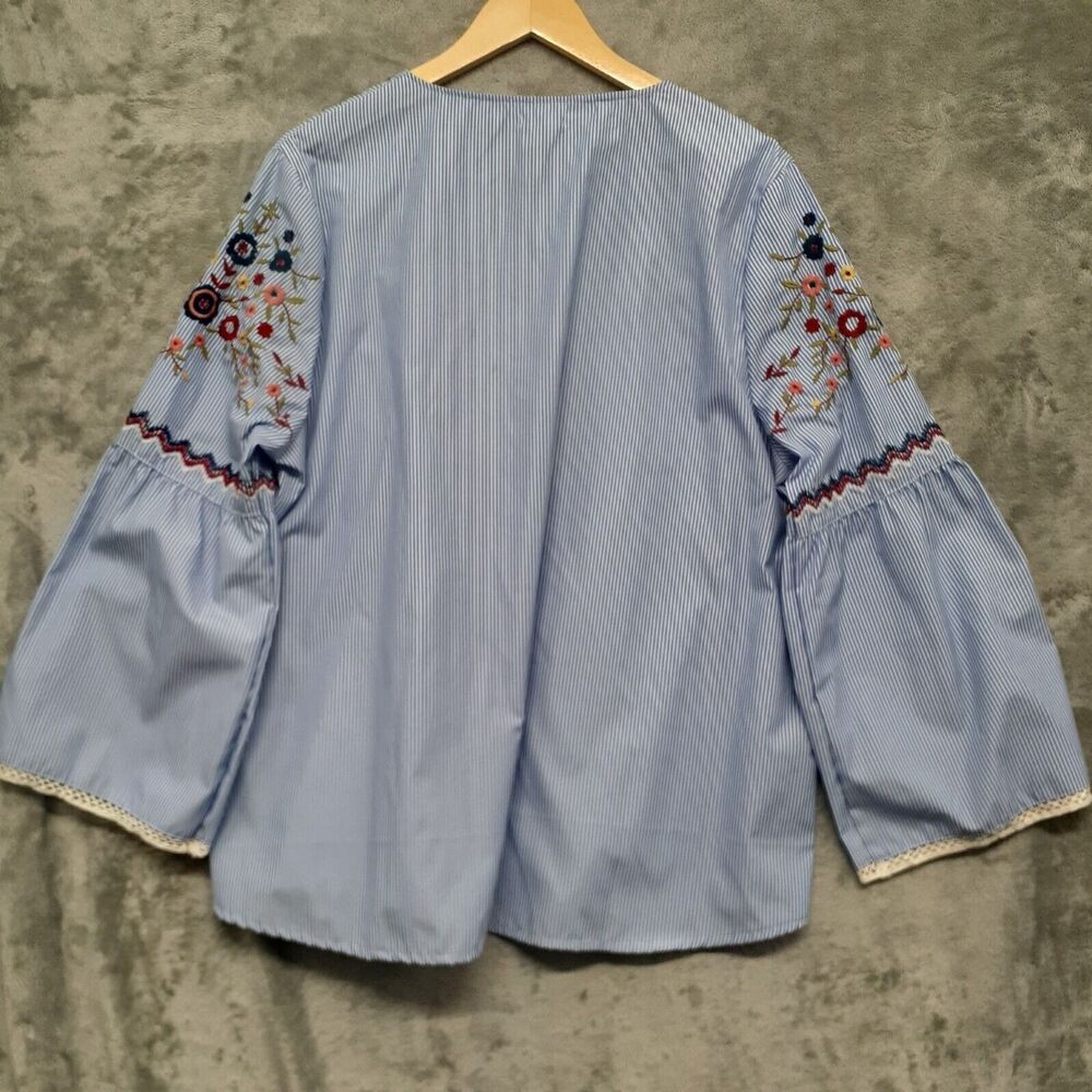 Jennifer & Grace Women Sz 1X Floral Embroidered Blouse Long Sleeve Blue NWT - Picture 6 of 8